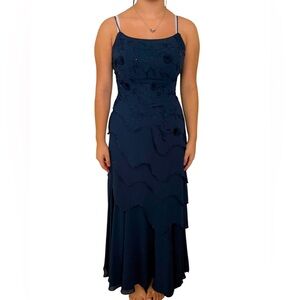 Elegant Evening Sugar Plum Navy Blue Maxi Dress Fit Size 0 or XS